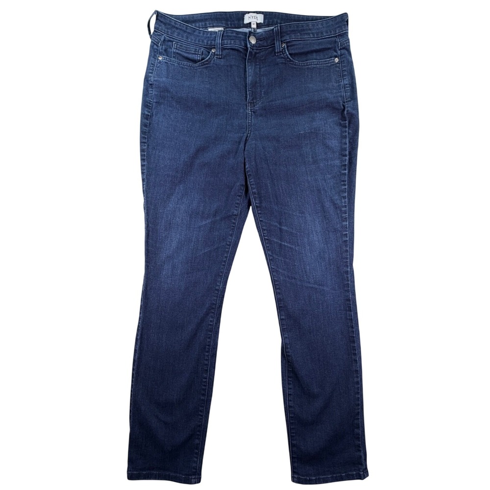 NYDJ Marilyn Straight Leg Lift Tuck Stretch 14 Dark Blue Denim Jeans